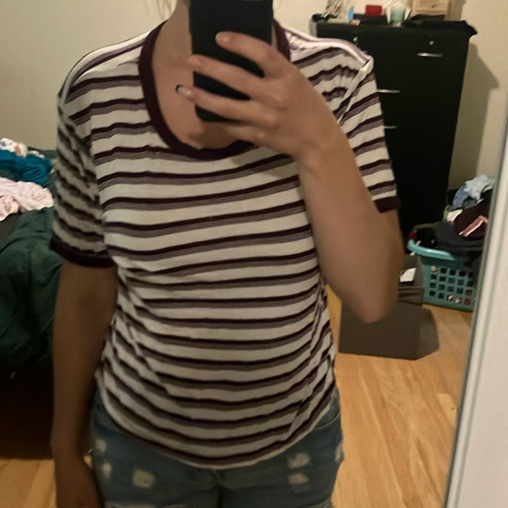 Striped Maroon and White Women's Top